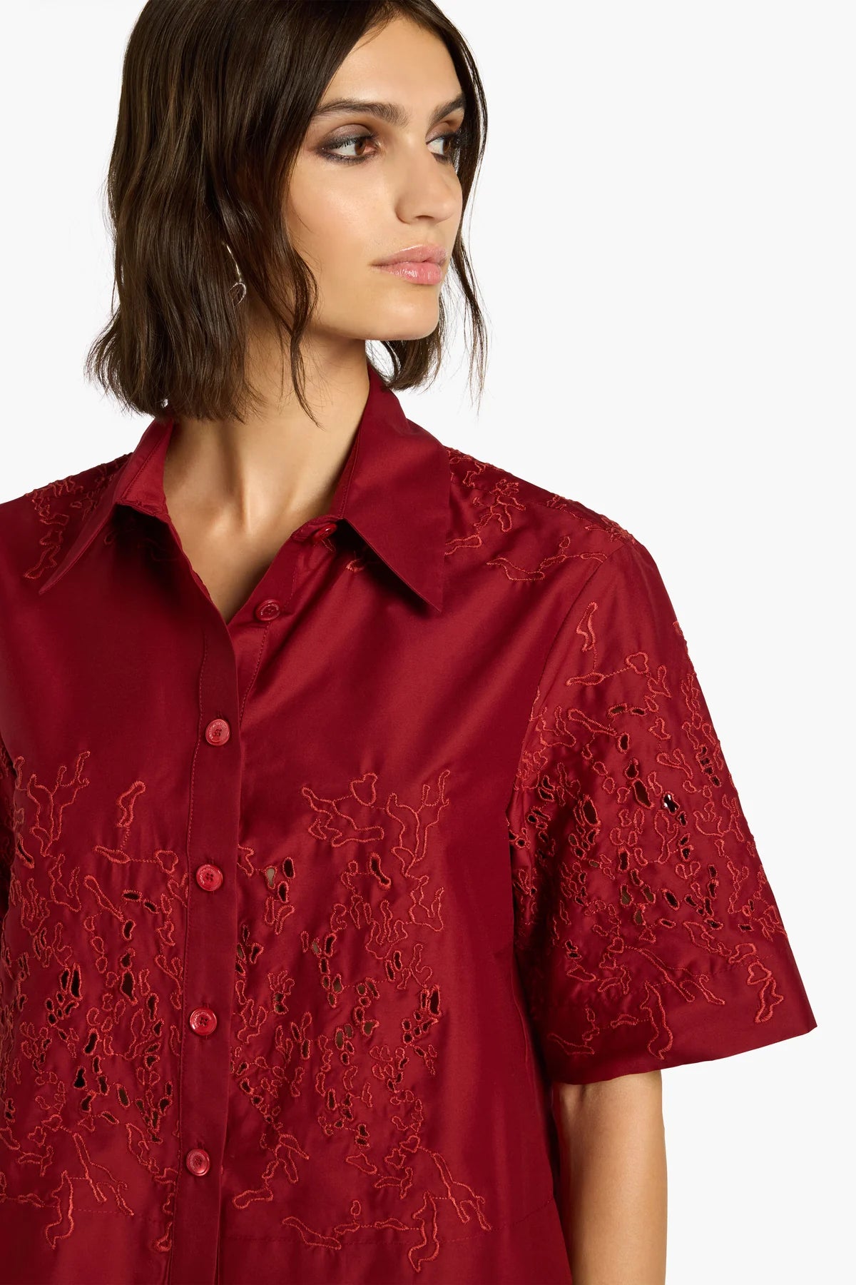 FELICIA EMBROIDERED SHIRT - RED EARTH