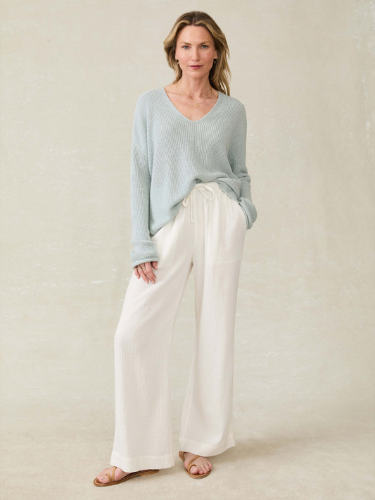 DUNE COTTON GAUZE DRAWSTRING PANT - WHITE