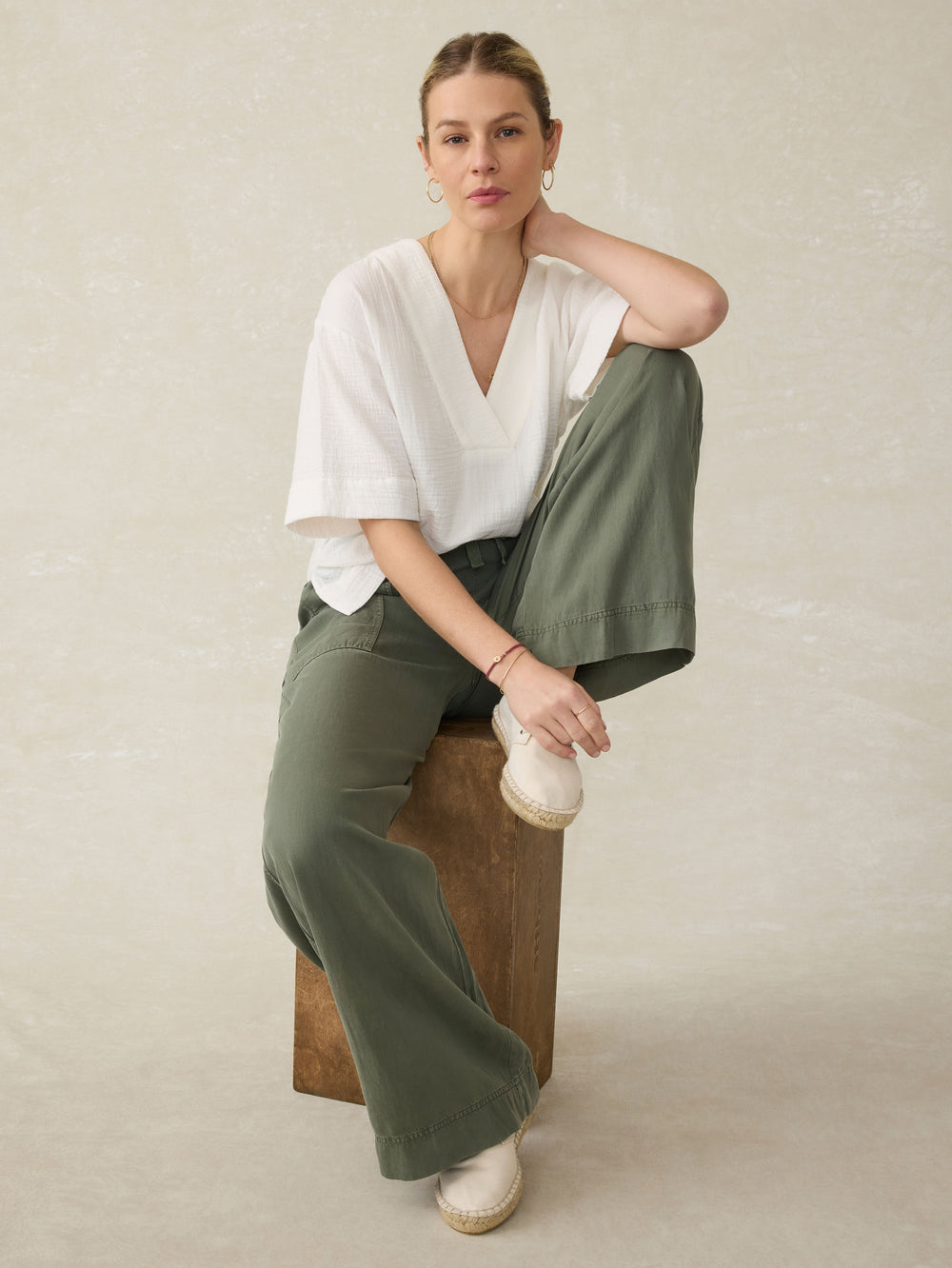 DUNE COTTON GAUZE SHORT SLEEVE POPOVER - WHITE