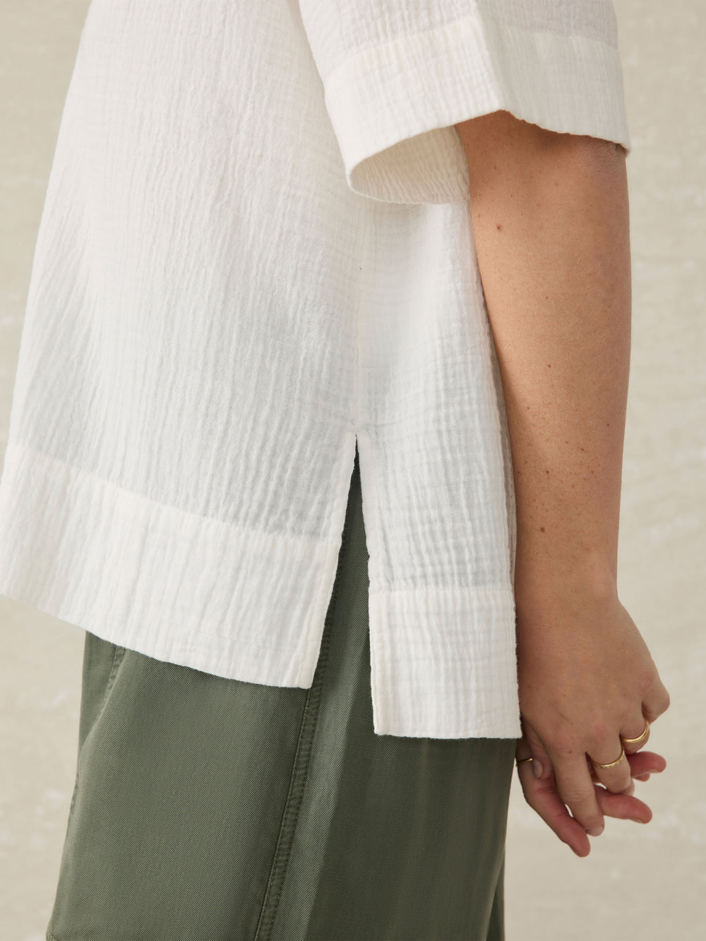 DUNE COTTON GAUZE SHORT SLEEVE POPOVER - WHITE