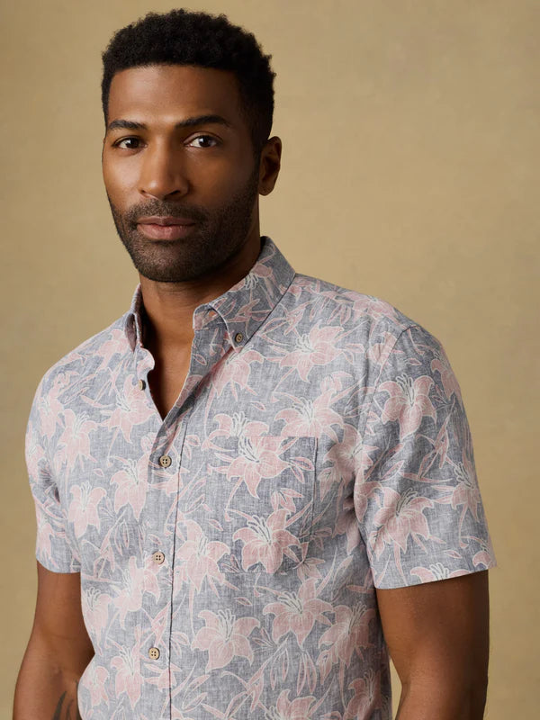 SHORT SLEEVE BREEZE SHIRT - NAVY RED LOTUS