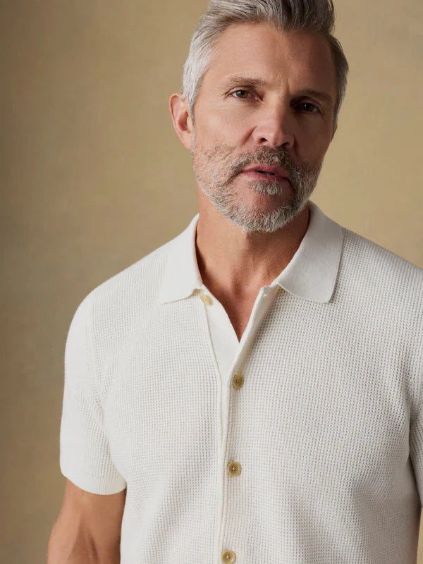 SUNWASHED SHORT SLEEVE SWEATER SHIRT - WHITE SHELL