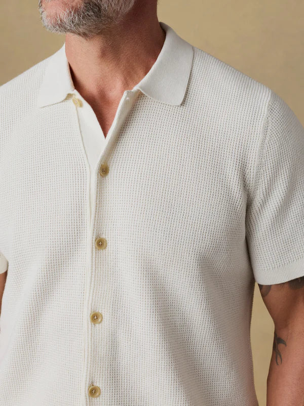 SUNWASHED SHORT SLEEVE SWEATER SHIRT - WHITE SHELL