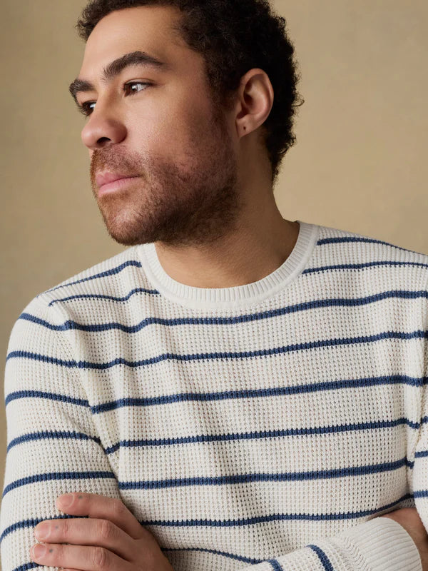 SUNWASHED CREW NECK SWEATER - IVORY NIGHT STRIPE