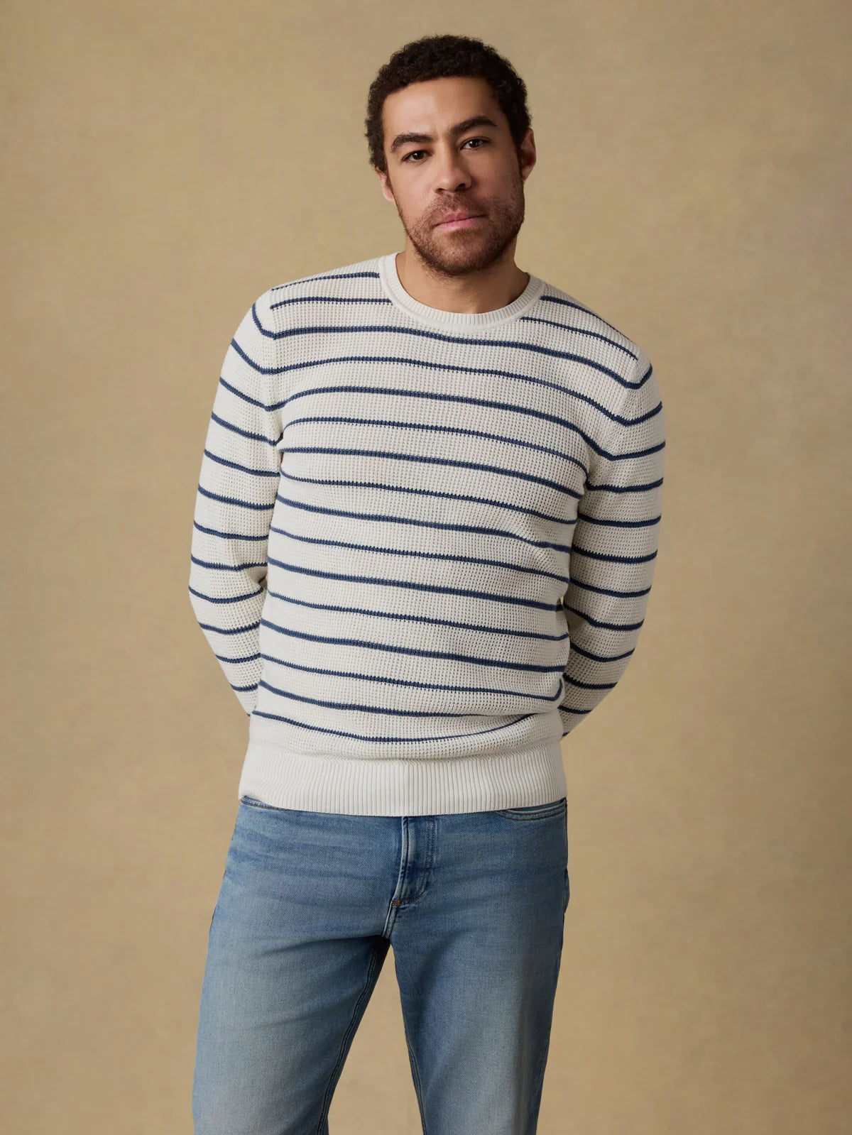 SUNWASHED CREW NECK SWEATER - IVORY NIGHT STRIPE