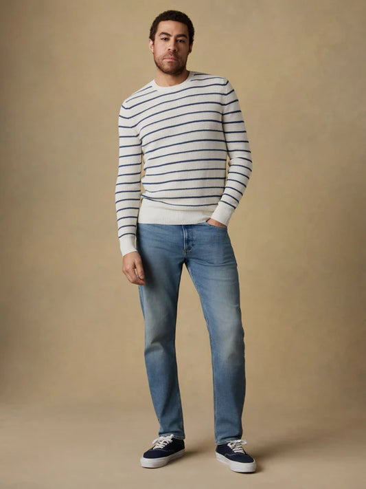 SUNWASHED CREW NECK SWEATER - IVORY NIGHT STRIPE
