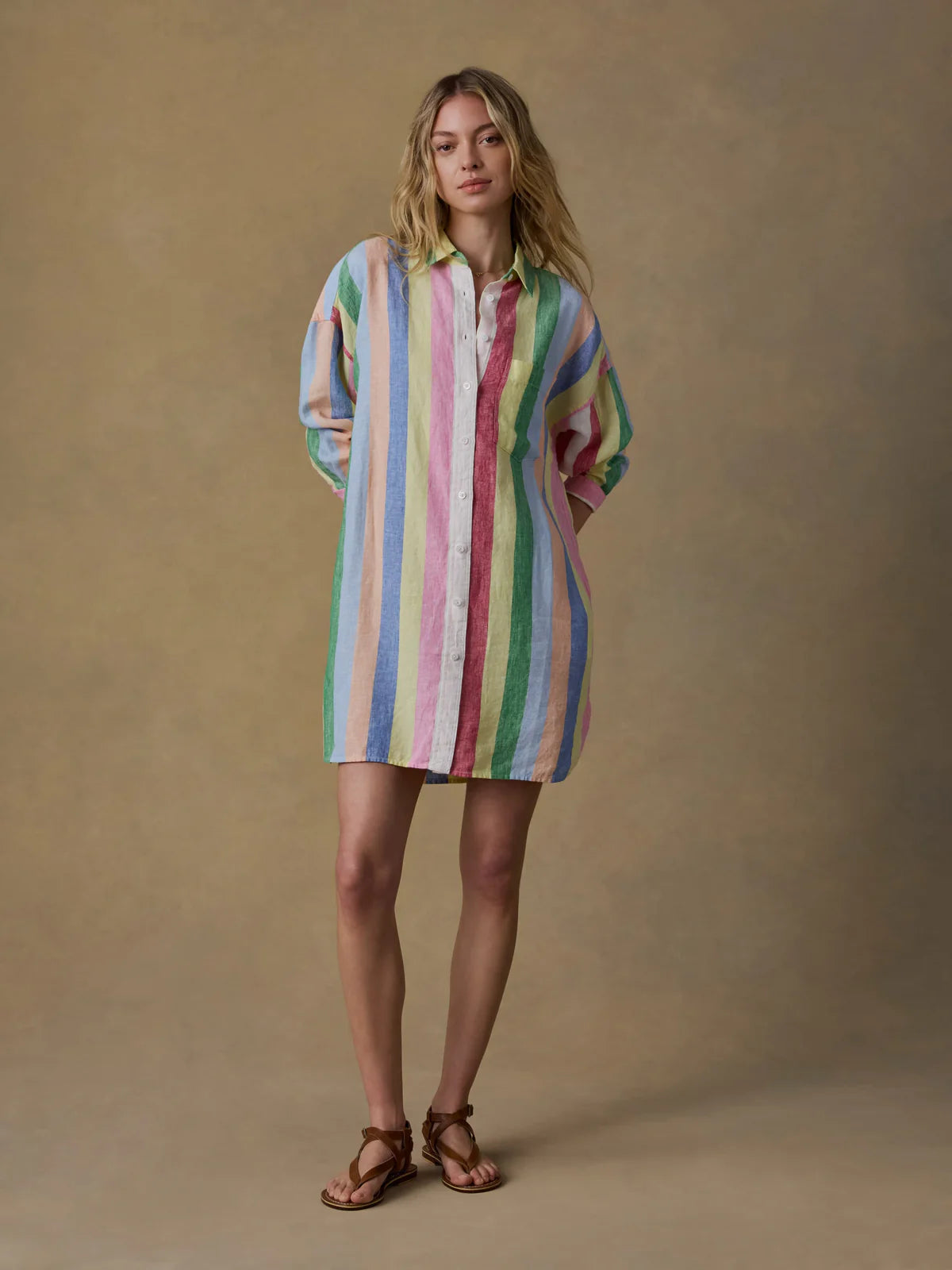 LAGUNA LINEN MINI SHIRT DRESS - SUNBEAM STRIPE