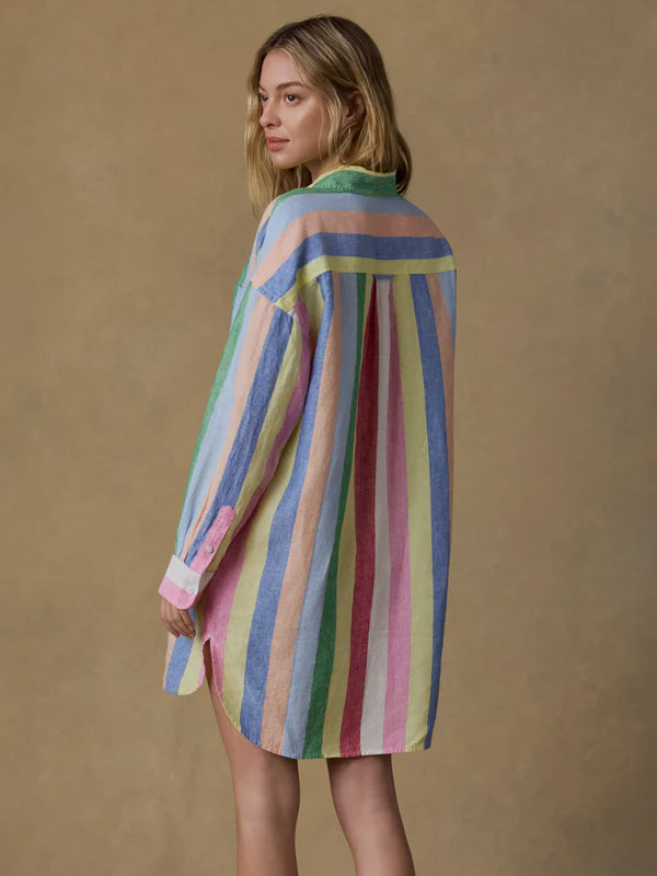 LAGUNA LINEN MINI SHIRT DRESS - SUNBEAM STRIPE