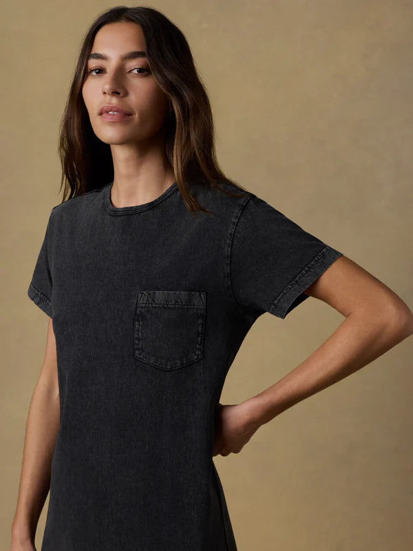RECYCLED COTTON JERSEY T-SHIRT DRESS - WASHED BLACK