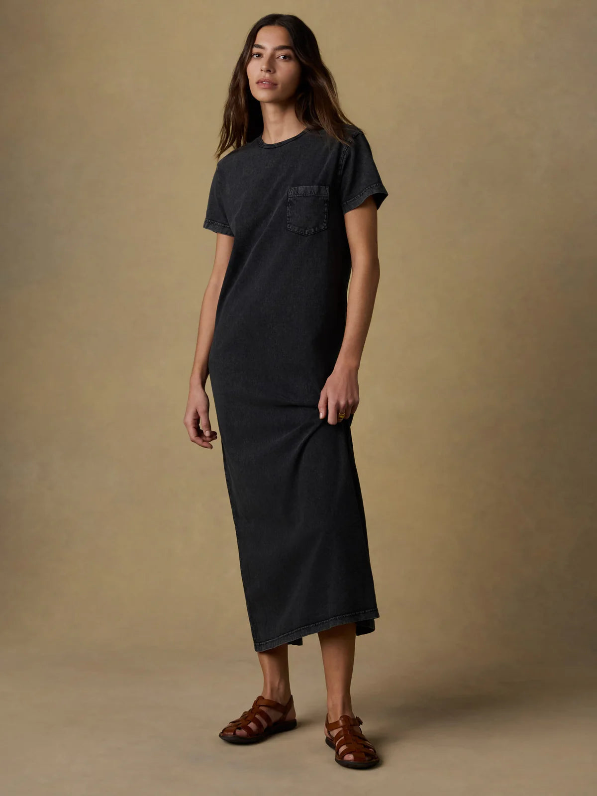 RECYCLED COTTON JERSEY T-SHIRT DRESS - WASHED BLACK