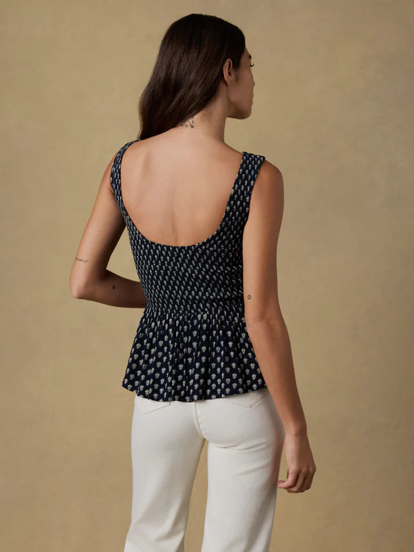 SOPHIA SMOCKED TOP - NAVY LOTUS FLORAL