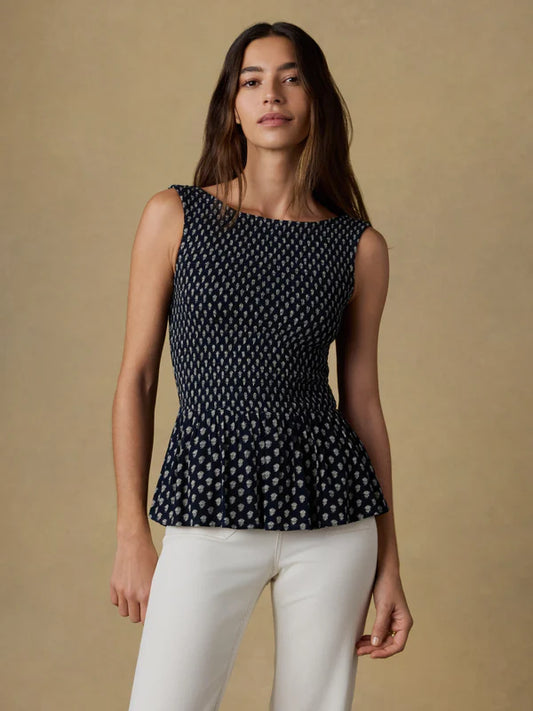 SOPHIA SMOCKED TOP - NAVY LOTUS FLORAL