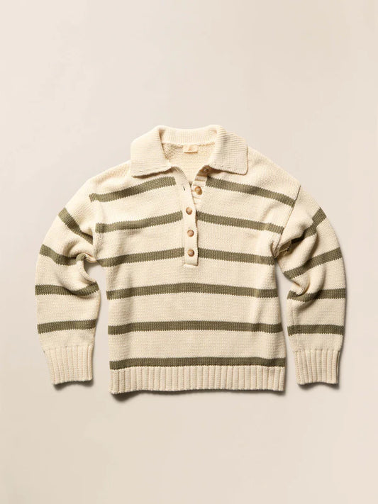 SUNWASHED COTTON POLO SWEATER - ANTIQUE STRIPE