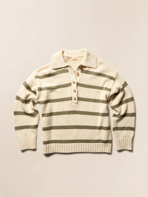 SUNWASHED COTTON POLO SWEATER - ANTIQUE STRIPE