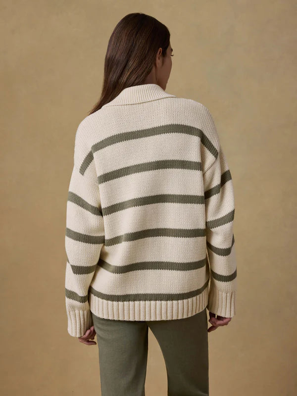 SUNWASHED COTTON POLO SWEATER - ANTIQUE STRIPE
