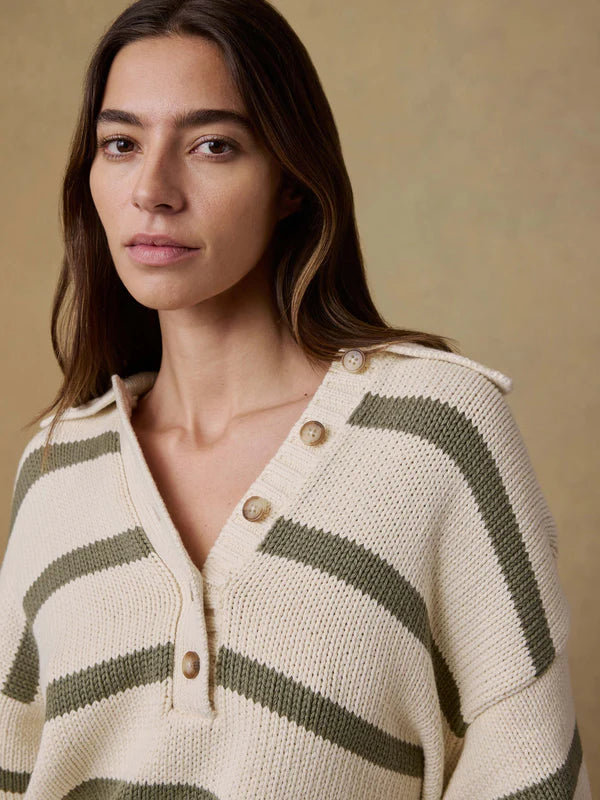 SUNWASHED COTTON POLO SWEATER - ANTIQUE STRIPE