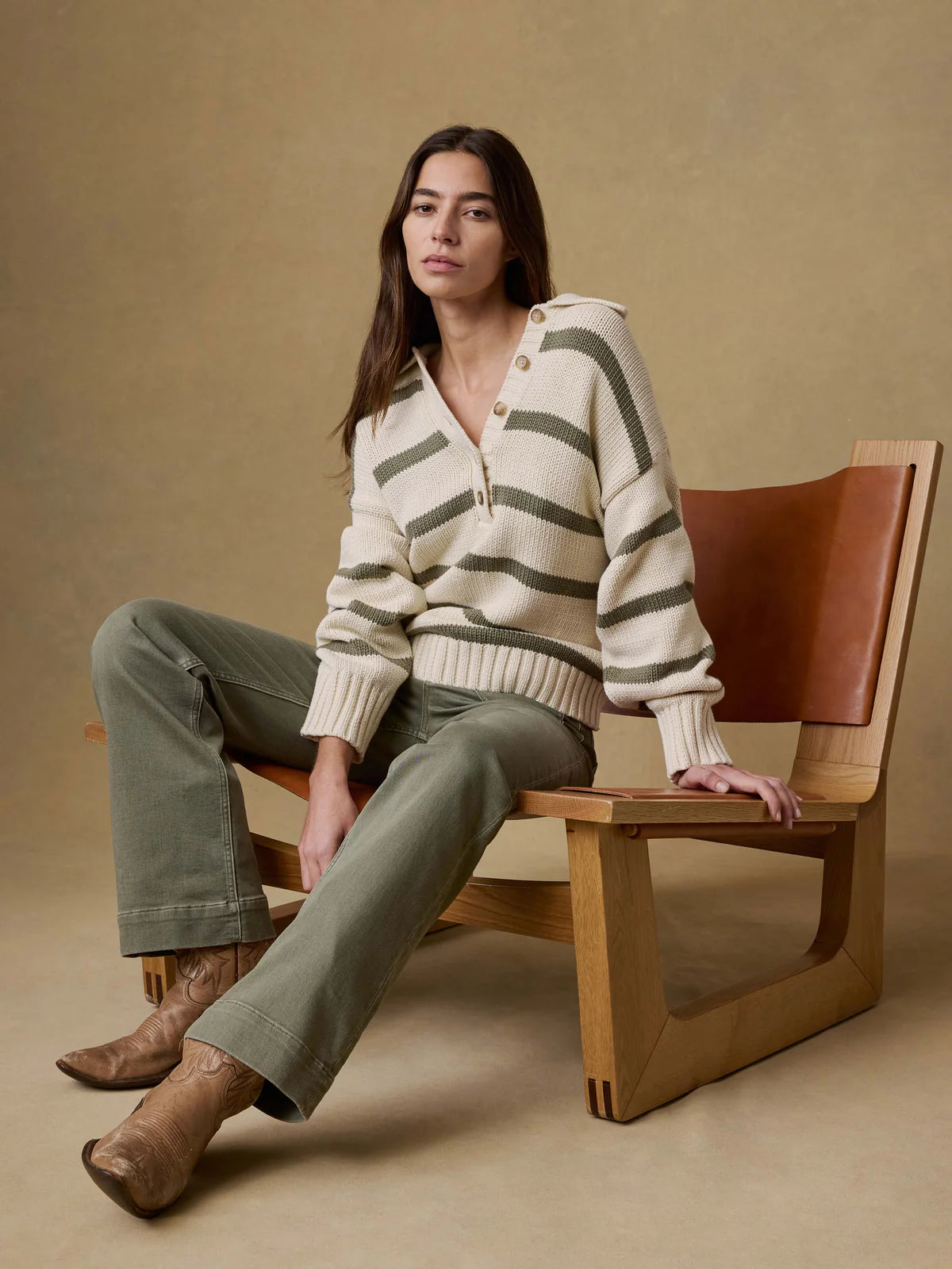 SUNWASHED COTTON POLO SWEATER - ANTIQUE STRIPE