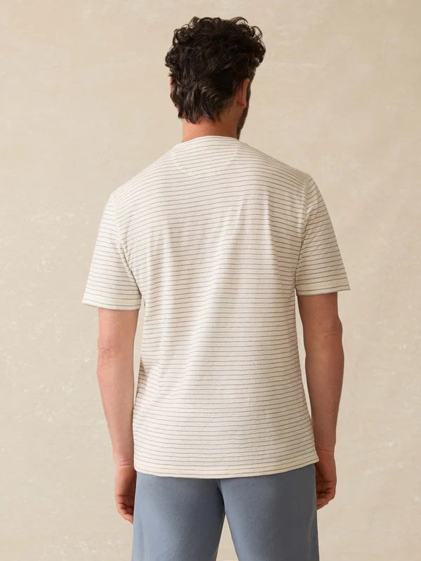 SHORT SLEEVE SUNWASHED HENLEY - CREAM FLINT STRIPE
