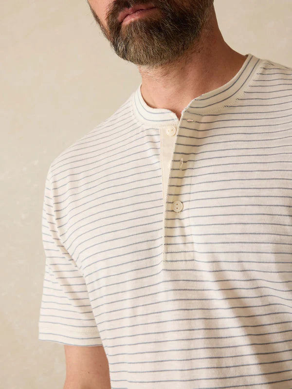 SHORT SLEEVE SUNWASHED HENLEY - CREAM FLINT STRIPE