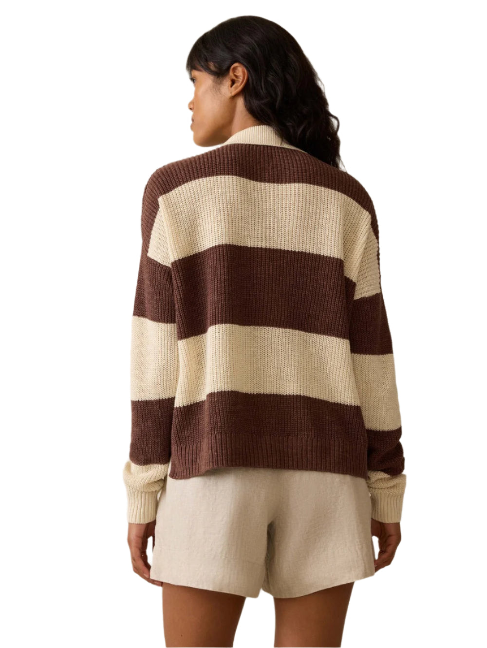 MIRAMAR LINEN POLO - COCOA RUGBY STRIPE