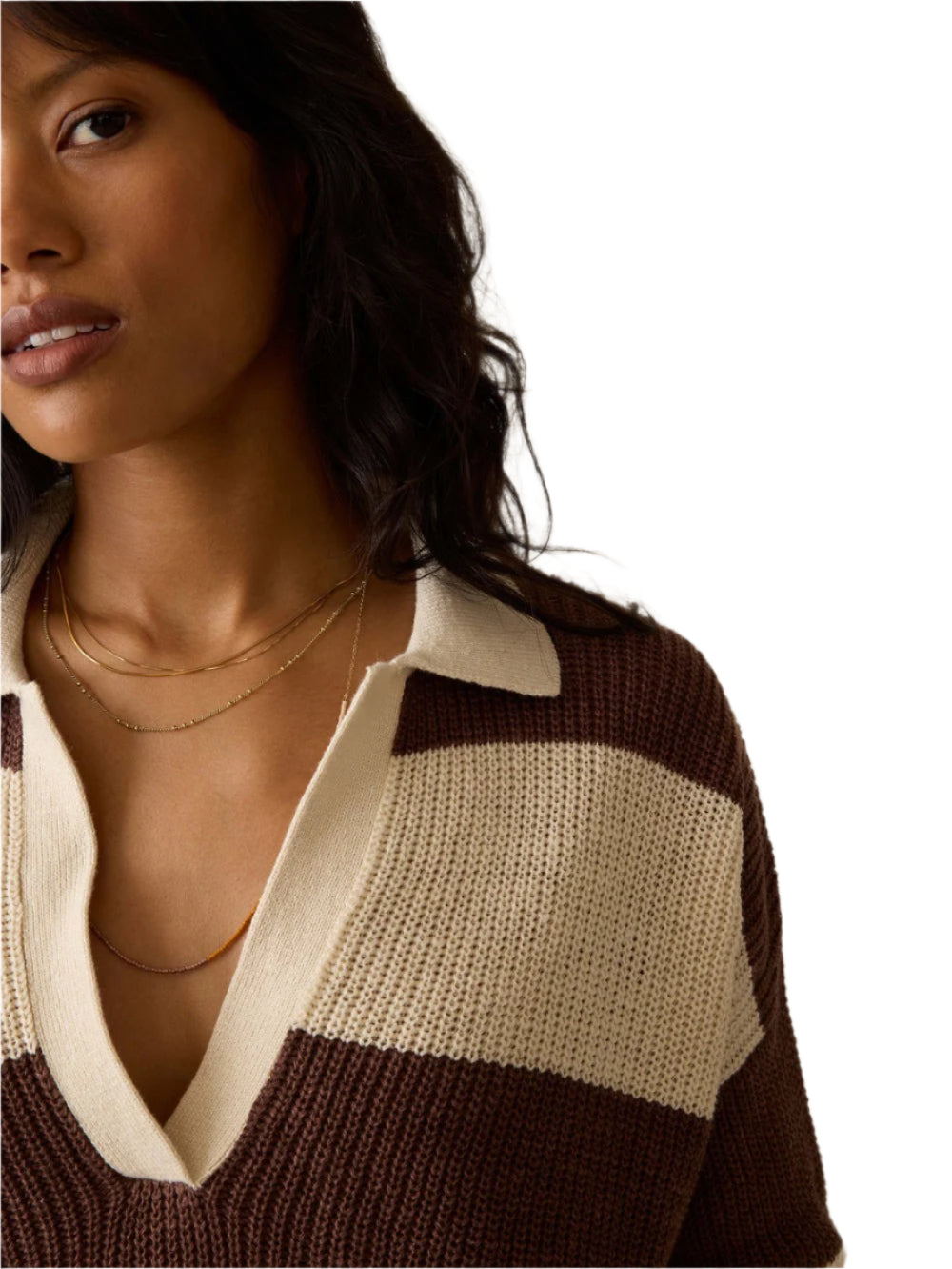 MIRAMAR LINEN POLO - COCOA RUGBY STRIPE