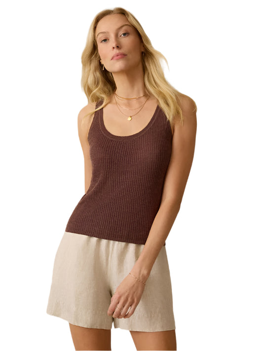 MIRAMAR LINEN MINI RIB TANK - COCOA