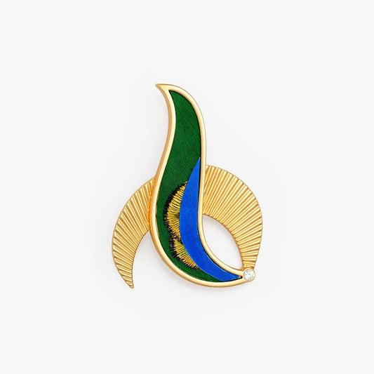 SANDY POINT FEATHER BROOCH - BLUE GREEN GOLD