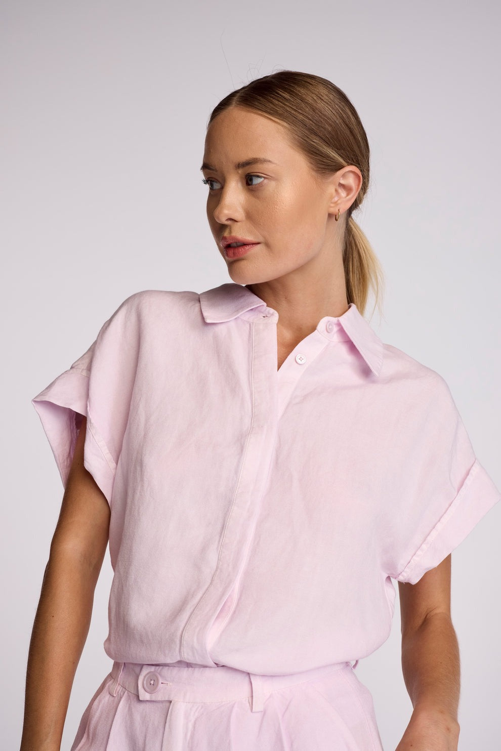 KAI LINEN BLEND SHIRT - LAVENDER FOG