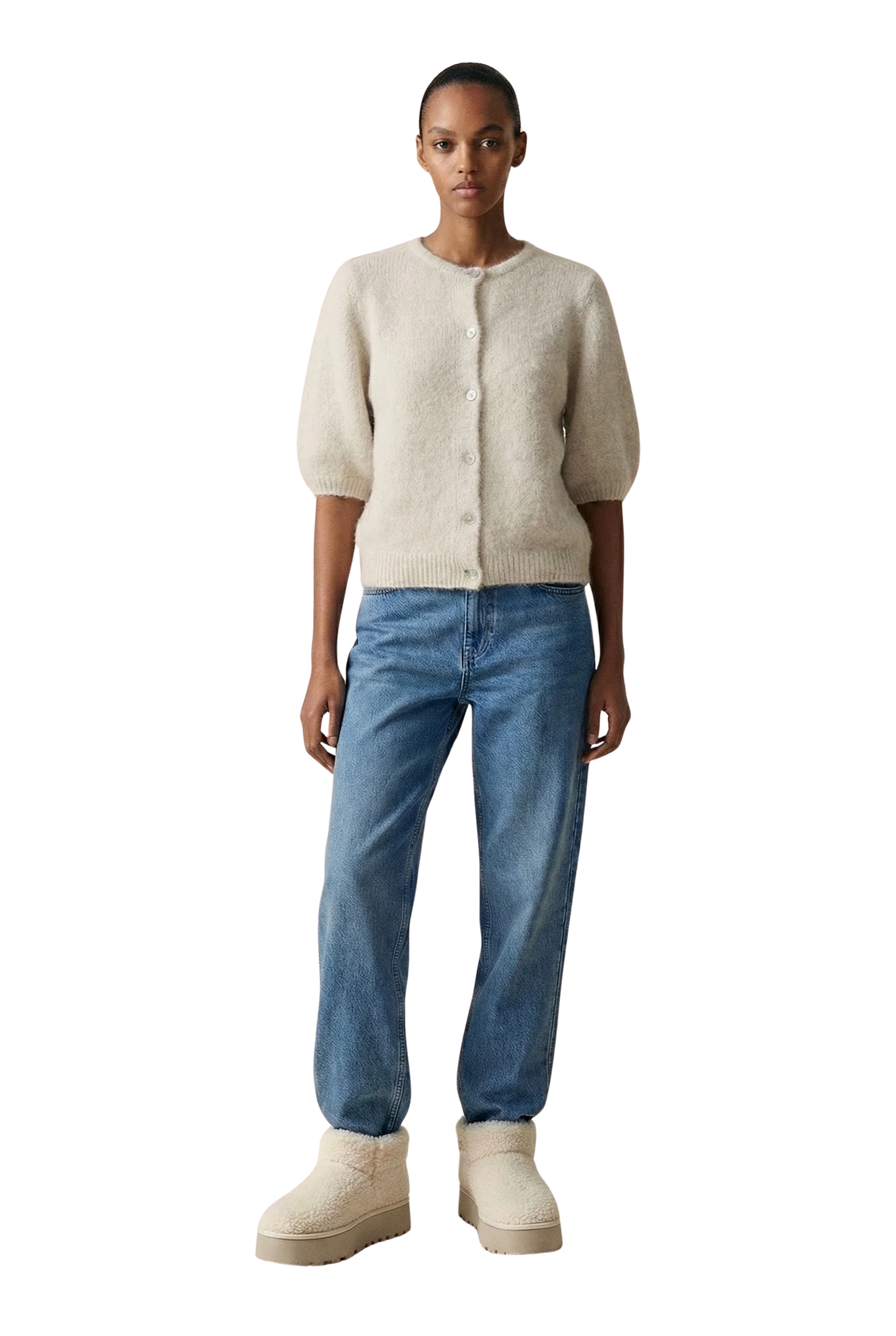SUSAN SHORT SLEEVE CARDIGAN - BEIGE