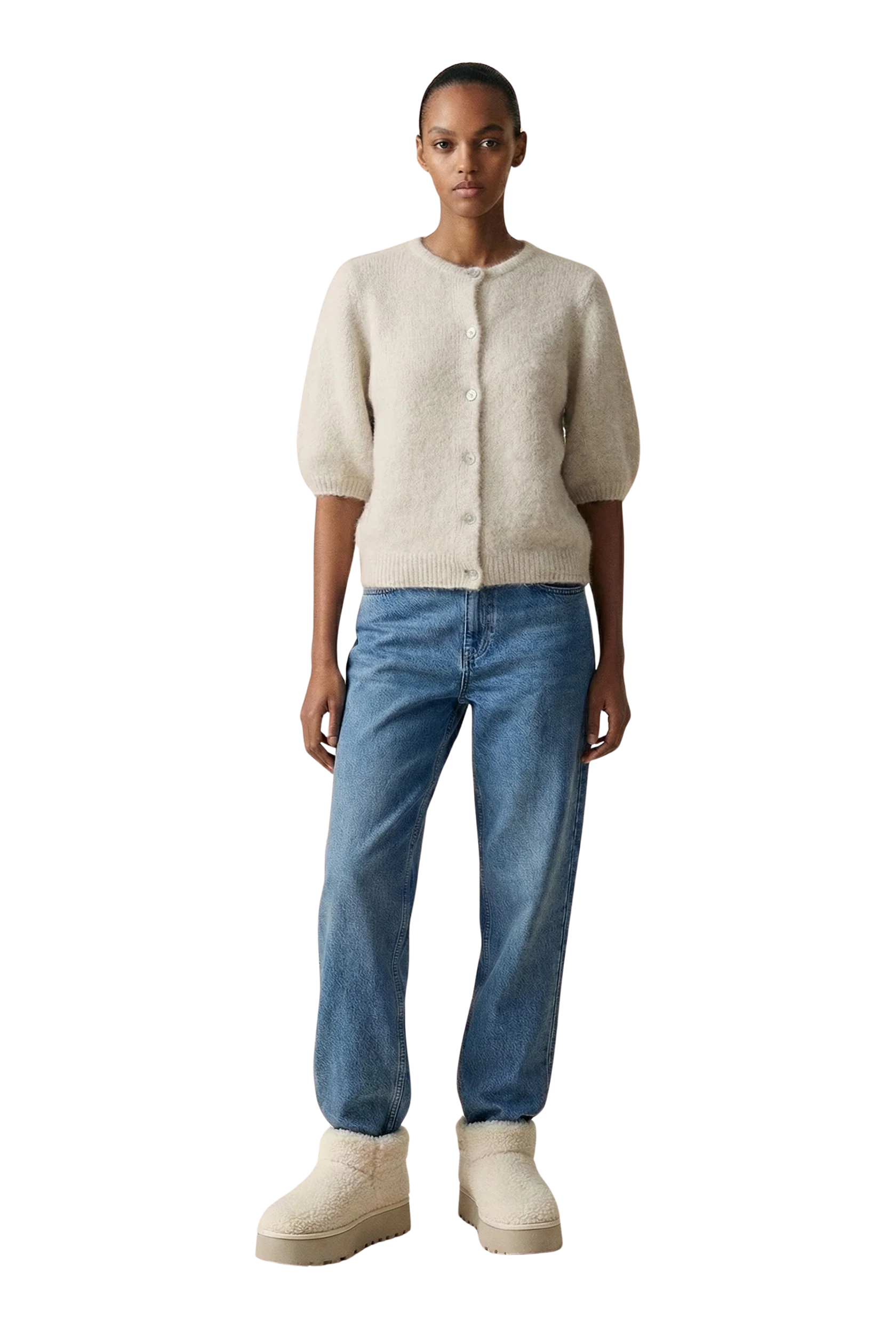 SUSAN SHORT SLEEVE CARDIGAN - BEIGE