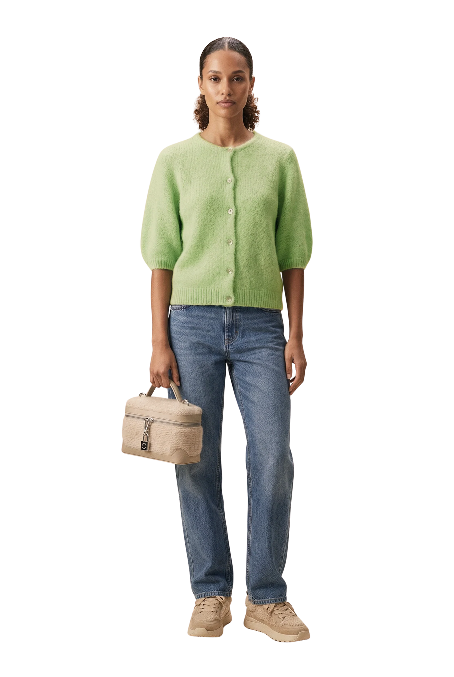 SUSAN SHORT SLEEVE CARDIGAN - TEA GREEN