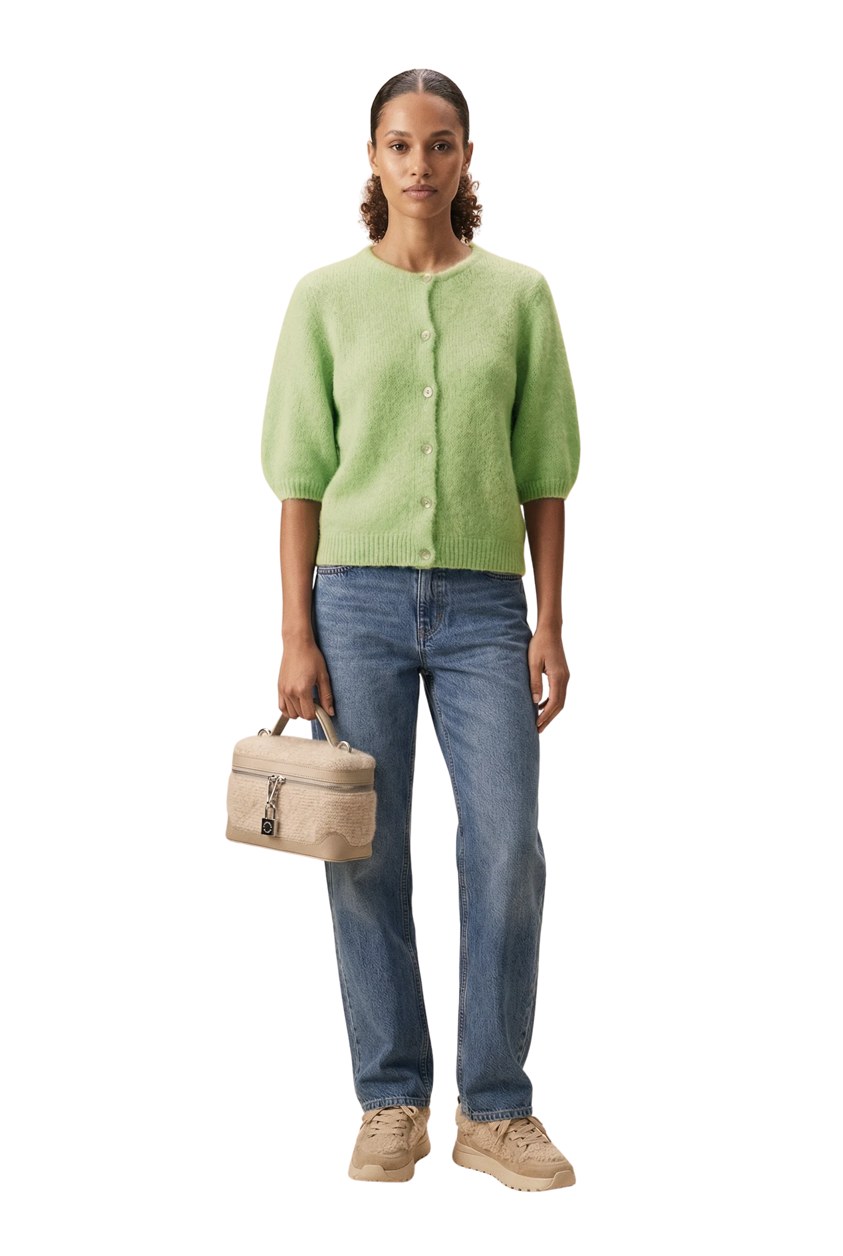 SUSAN SHORT SLEEVE CARDIGAN - TEA GREEN
