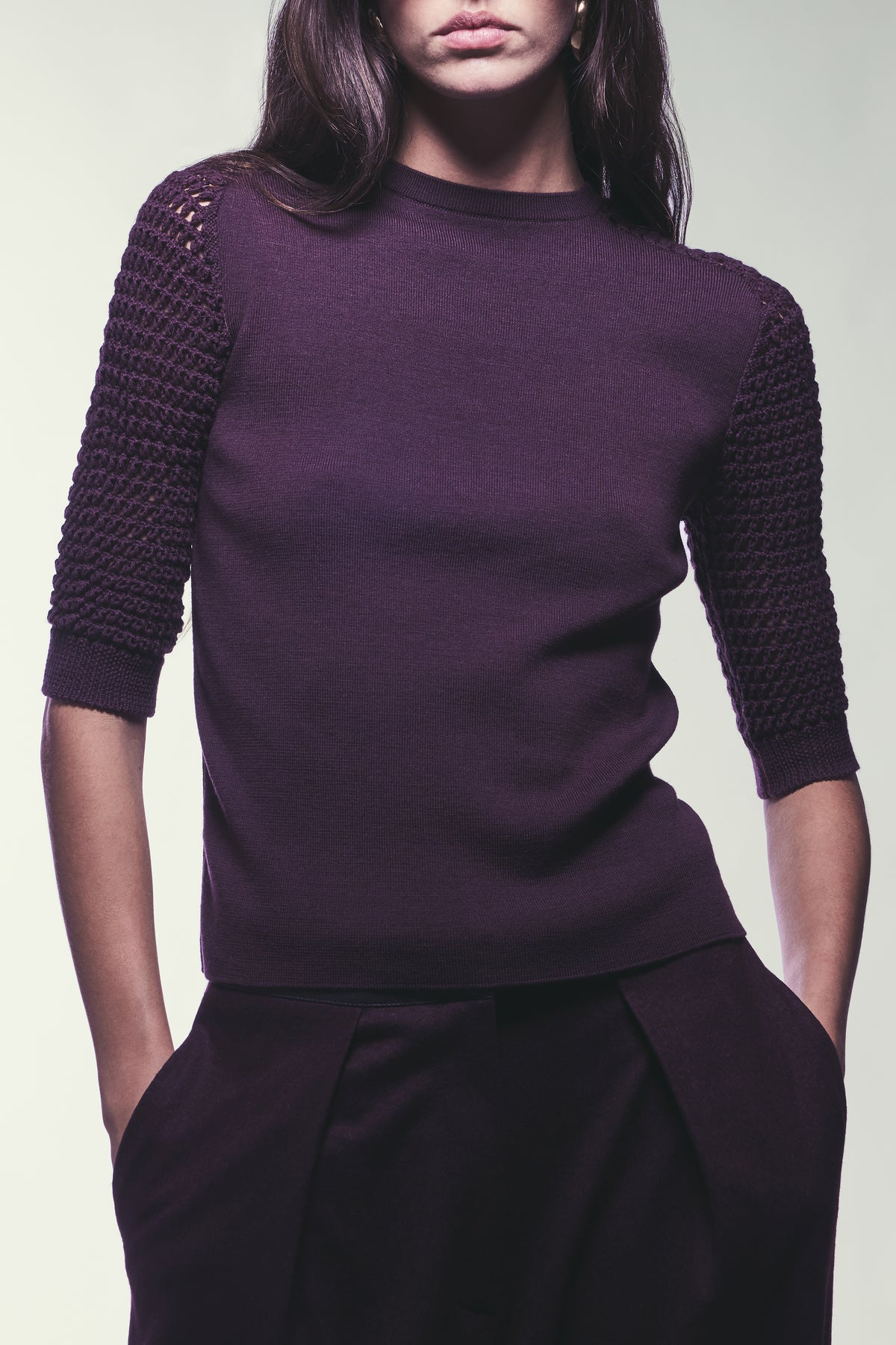 NIVES THREE QUARTER SLEEVE SWEATER - GRAPE