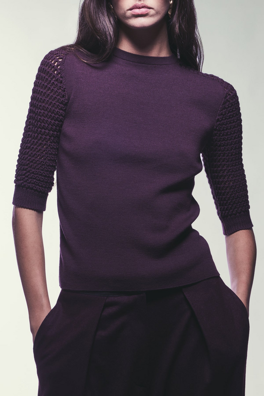 NIVES THREE QUARTER SLEEVE SWEATER - GRAPE