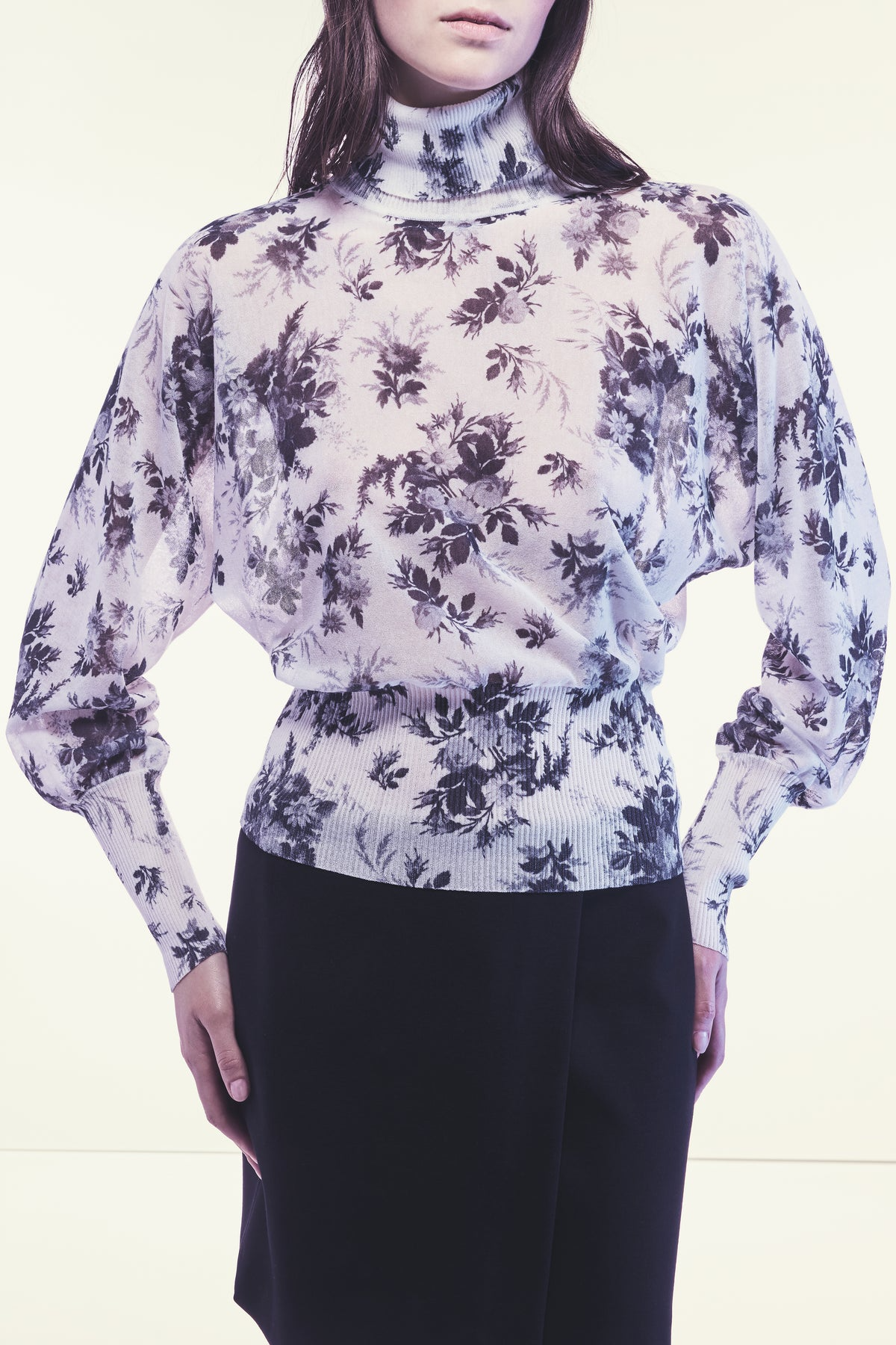 LENORA COTTON BLEND FLORAL PRINT SWEATER - GREY/WHITE