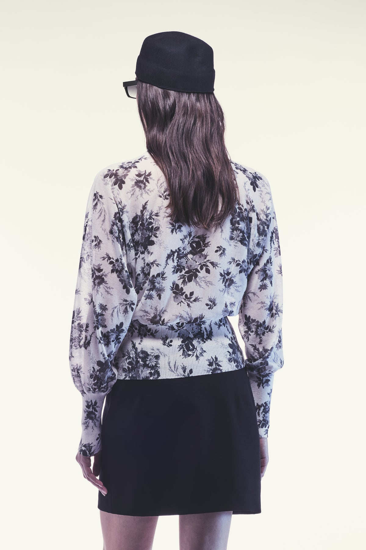 LENORA COTTON BLEND FLORAL PRINT SWEATER - GREY/WHITE