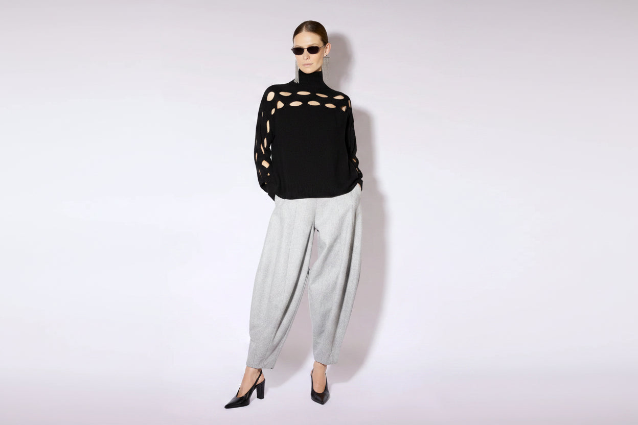 CASHMERE BLEND TURTLENECK SWEATER WITH CUTOUTS - BLACK