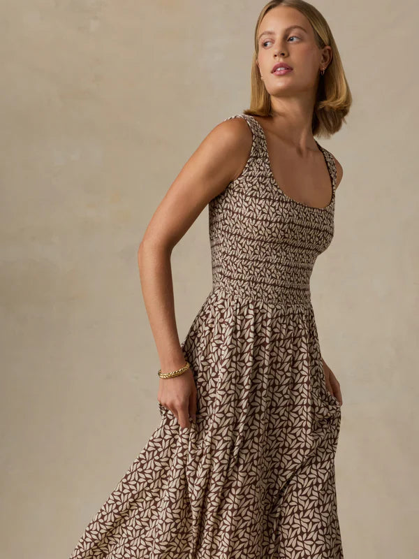 SOPHIA SMOCKED DRESS - CHOCOLATE PETAL