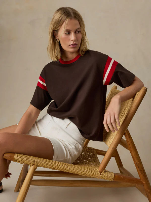 SPORT JERSEY THROWBACK TEE - ESPRESSO VARSITY
