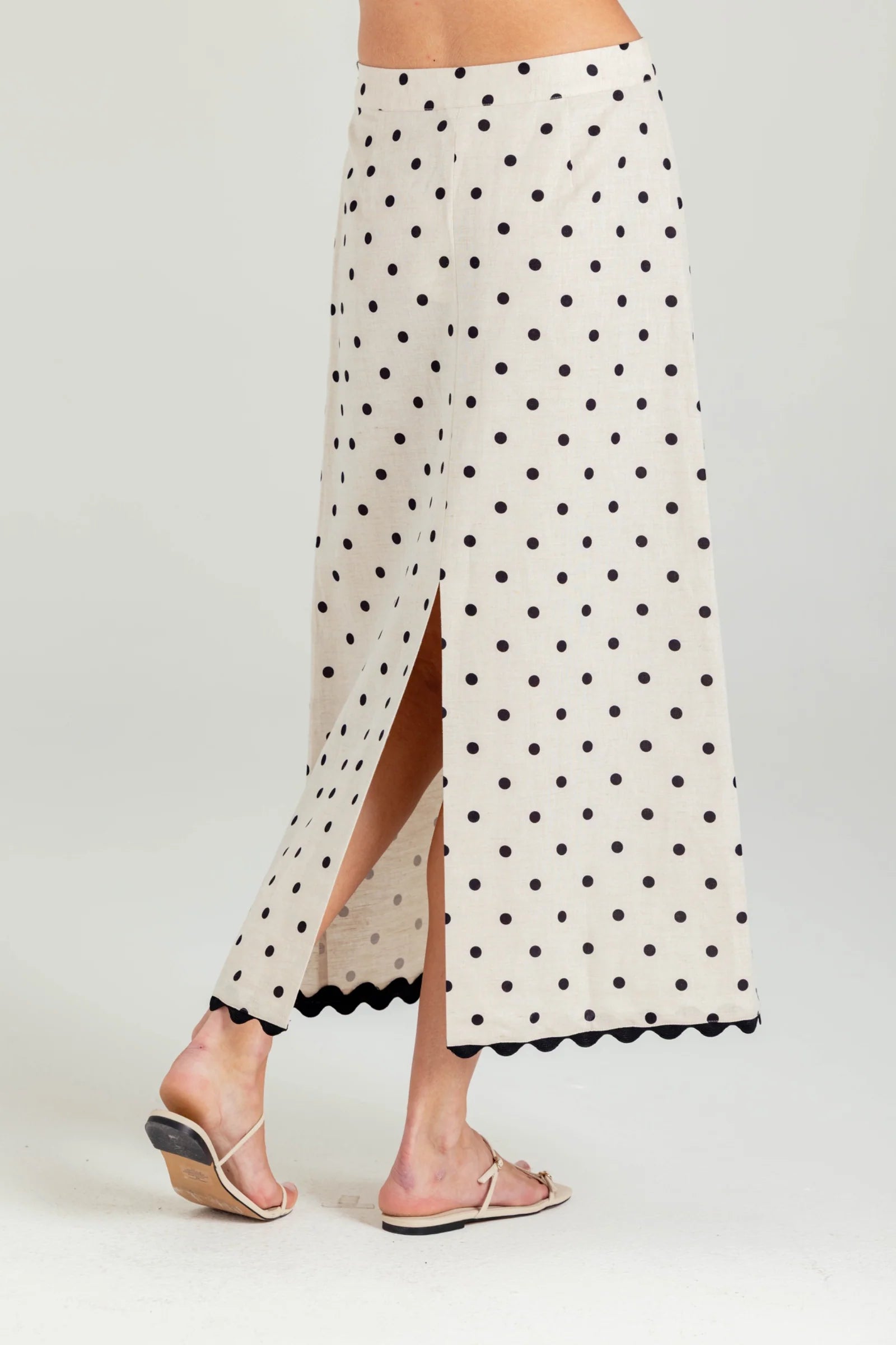ALDEN LINEN BLEND POLKA DOT SKIRT
