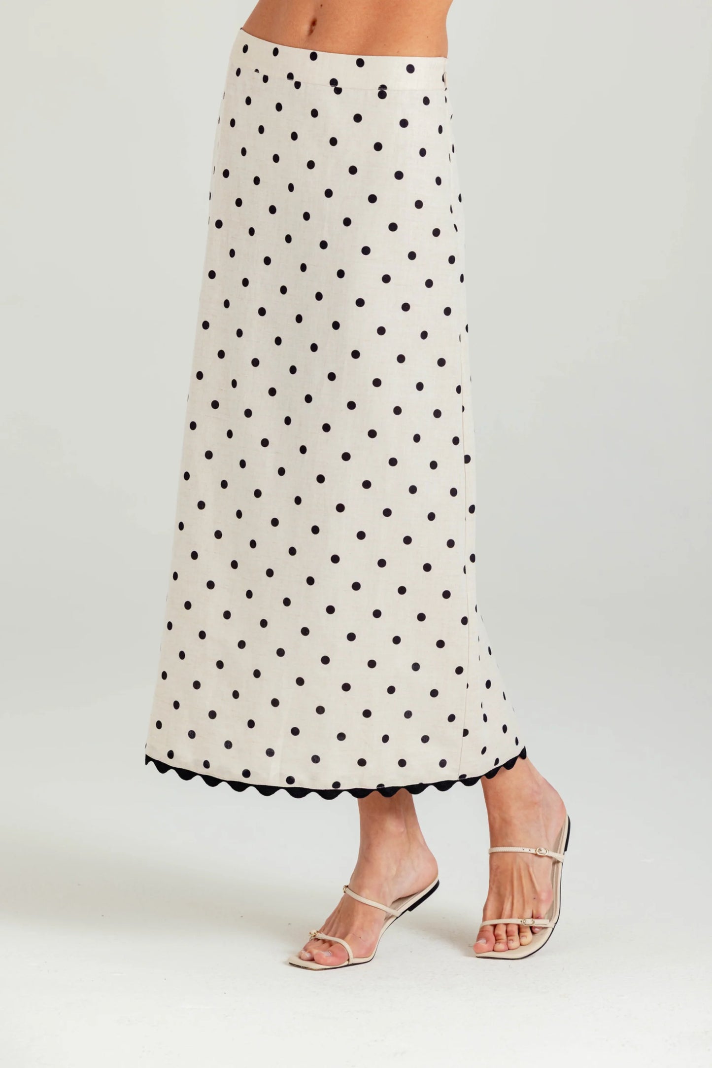 ALDEN LINEN BLEND POLKA DOT SKIRT
