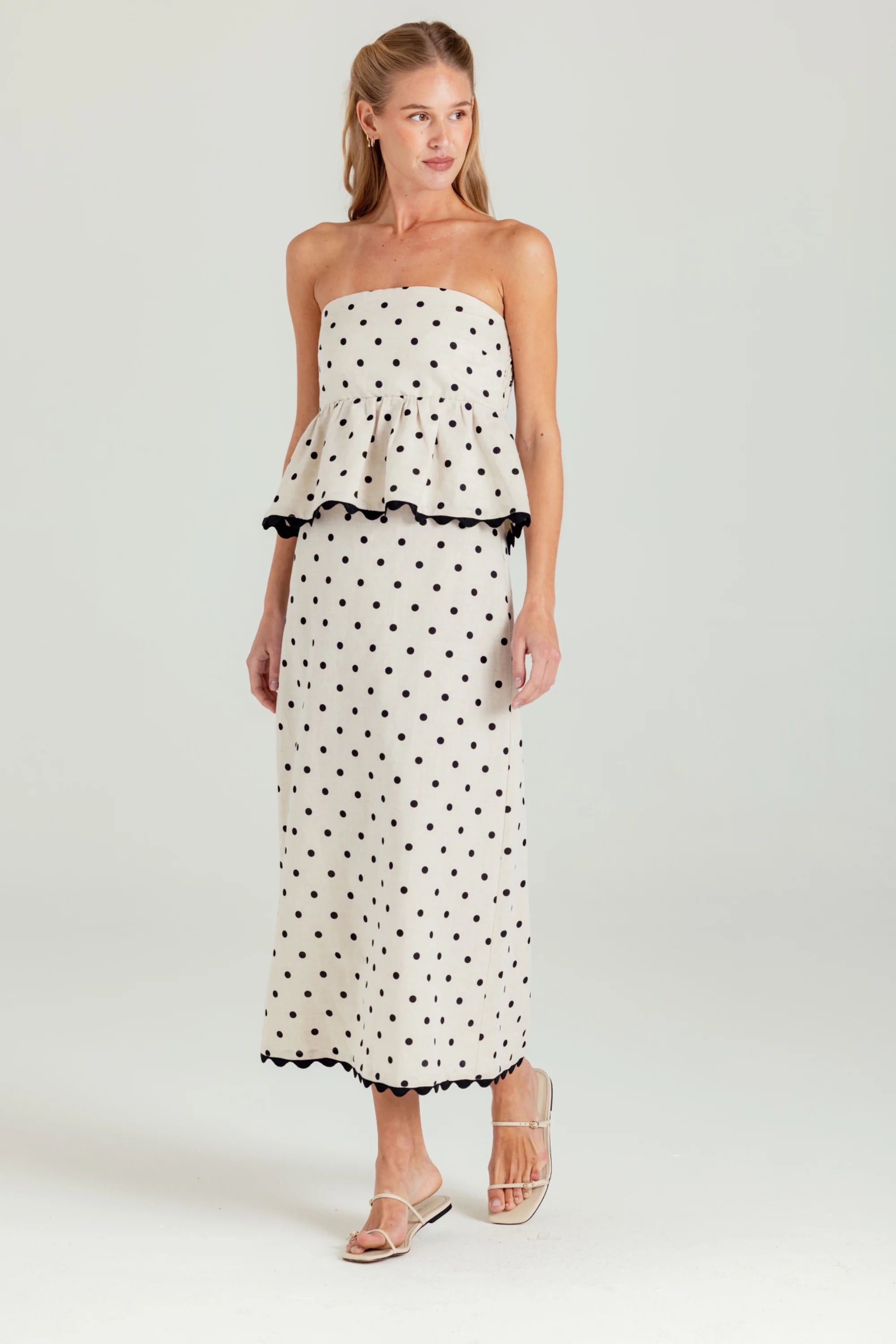 ALDEN LINEN BLEND POLKA DOT SKIRT