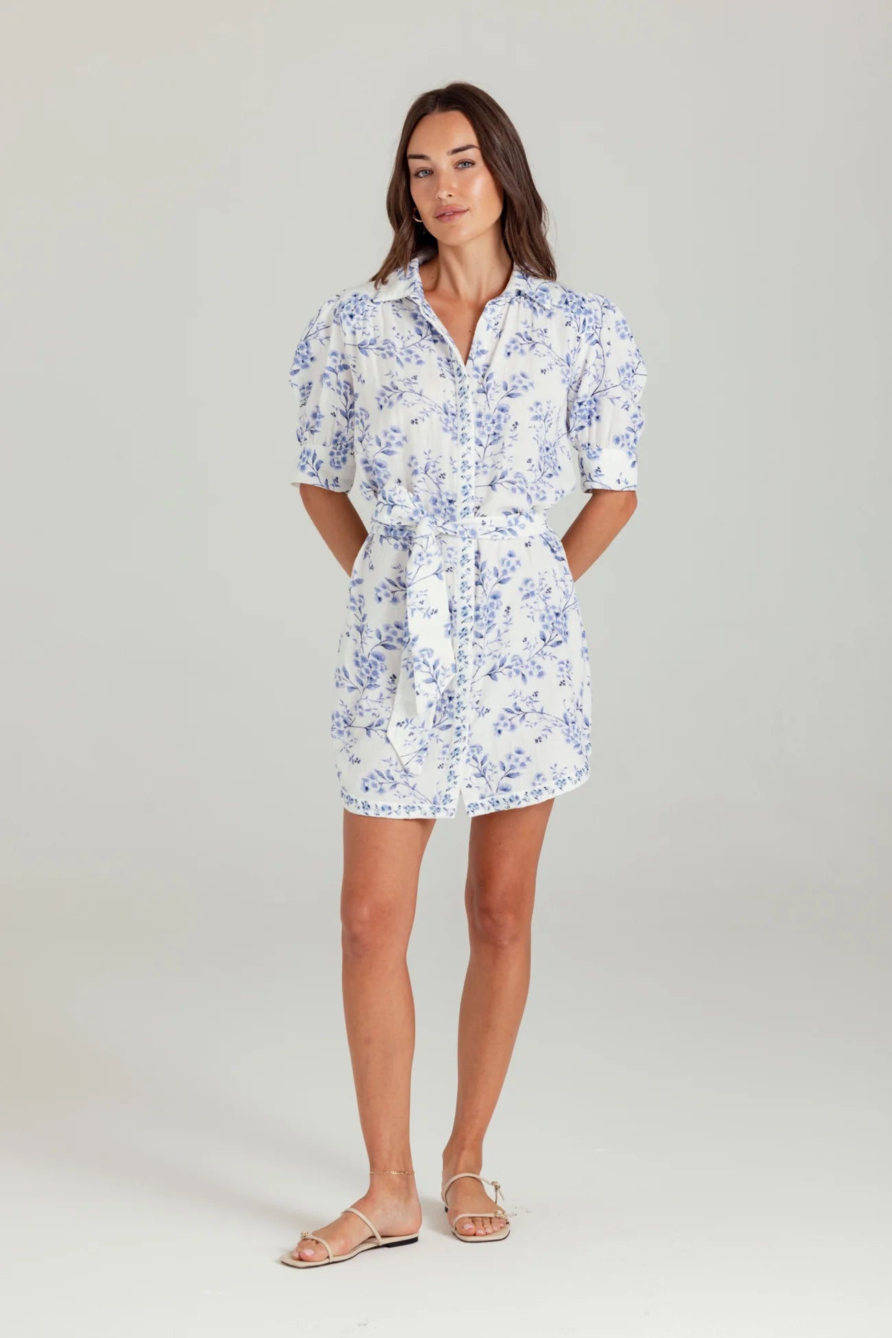 SOLSTICE COTTON GAUZE DRESS - AZURE BLOOM PRINT