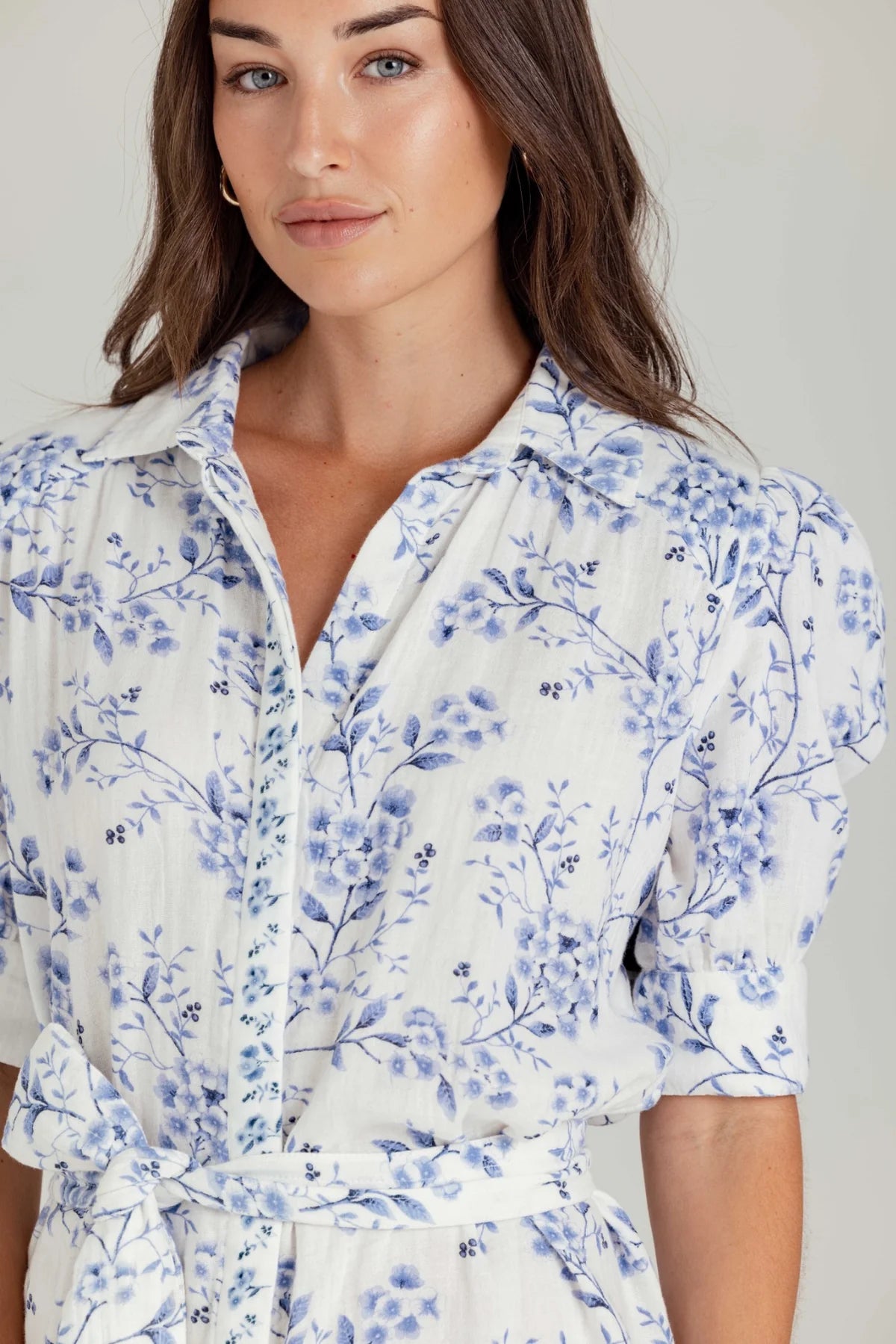 SOLSTICE COTTON GAUZE DRESS - AZURE BLOOM PRINT