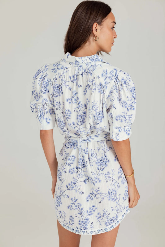 SOLSTICE COTTON GAUZE DRESS - AZURE BLOOM PRINT