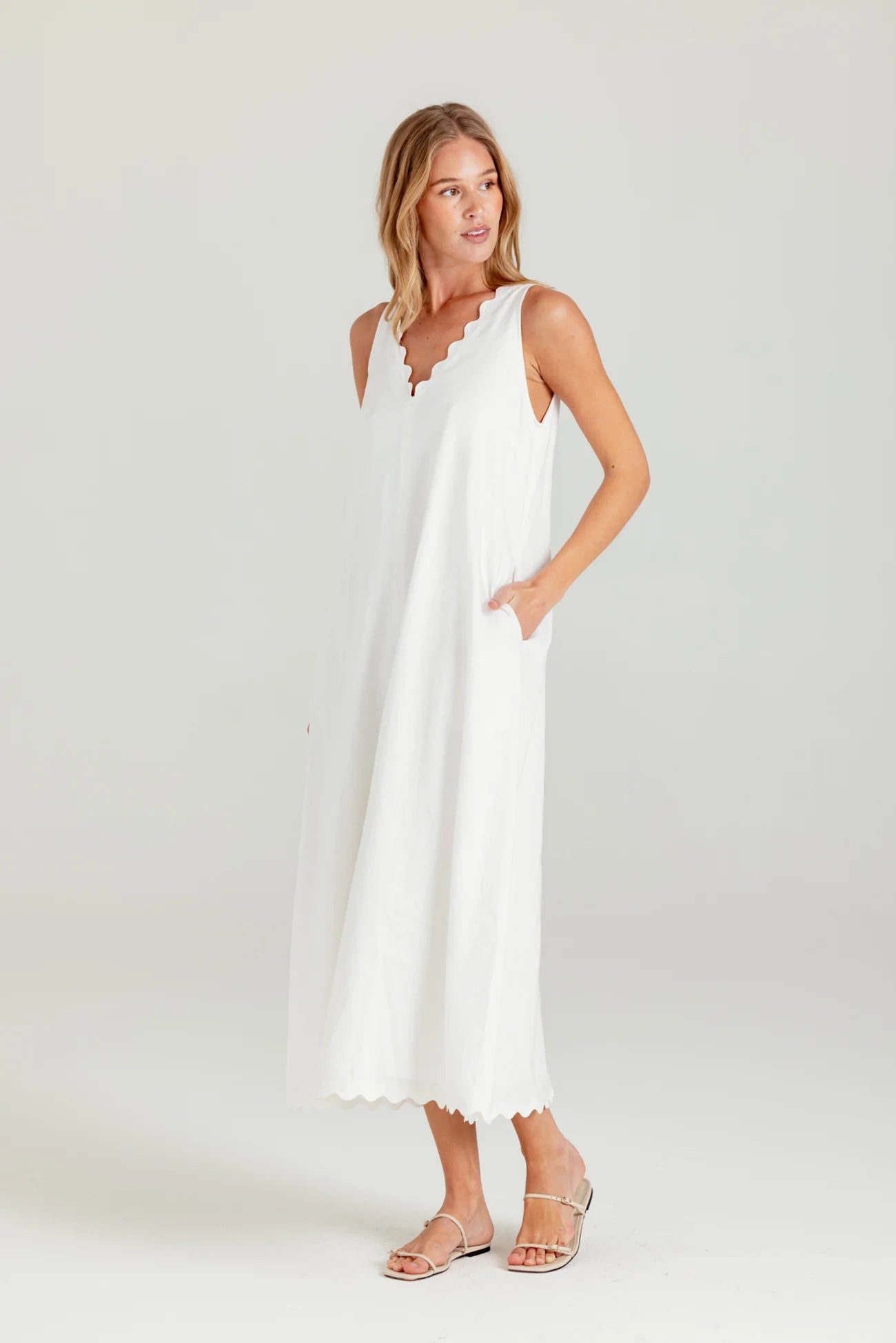 ELLERY LINEN BLAND MAXI DRESS - WHISPER WHITE