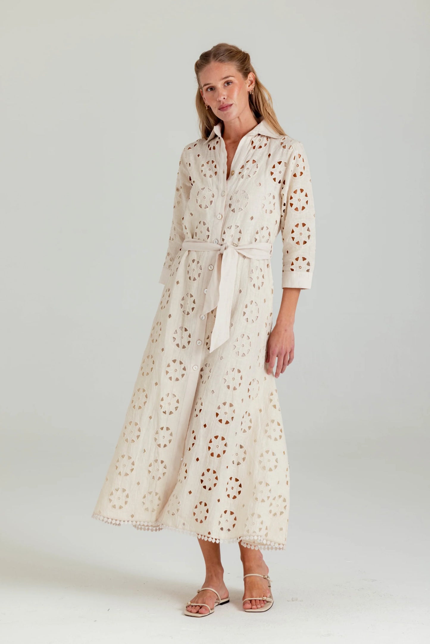 LAUREL LINEN DRESS - MOONBEAM