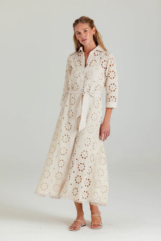 LAUREL LINEN DRESS - MOONBEAM
