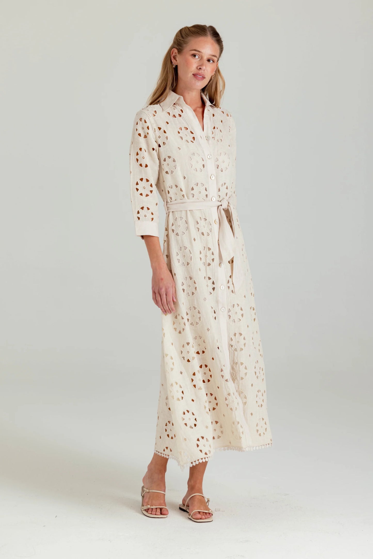 LAUREL LINEN DRESS - MOONBEAM