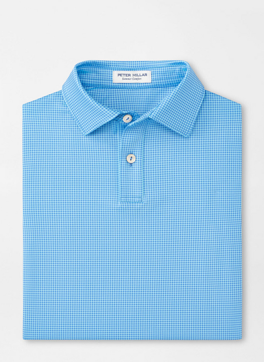 GINGHAM PERFORMANCE JERSEY POLO - BLUE SEA